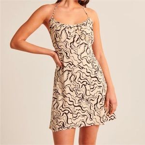 Abercrombie Ruched Halter Mini Dress Black and Cream Pattern